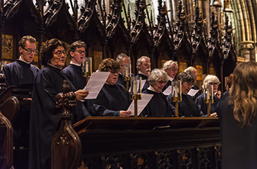 A choir sings in a church
