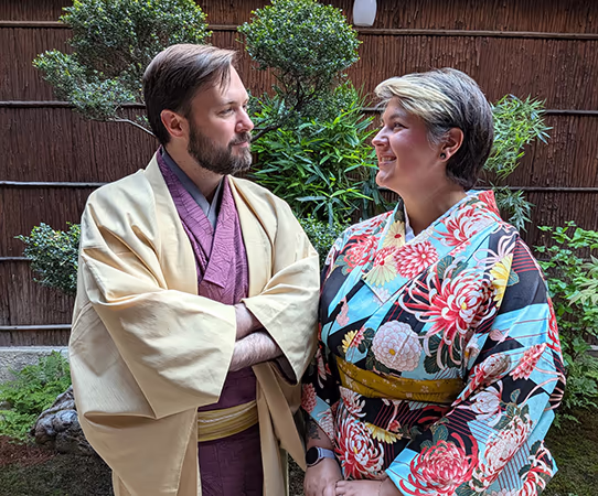 Clients of Outward Travel wearing Kimonos while on an Experiential Vacation in Japan.
