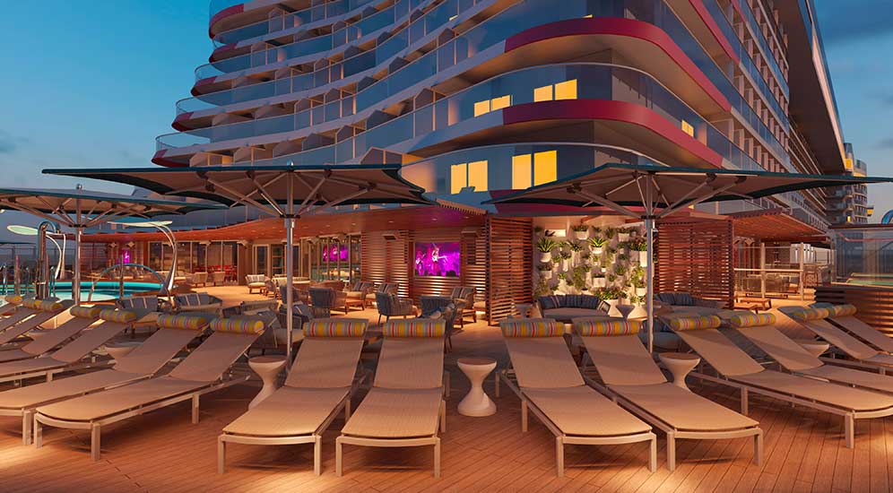 Chairs on deck at sunset