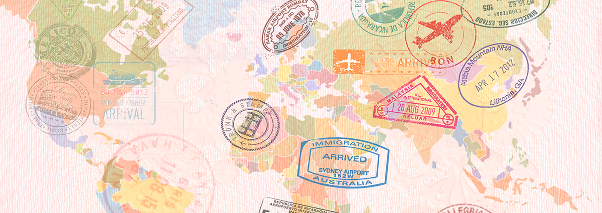 Map with passport stamps