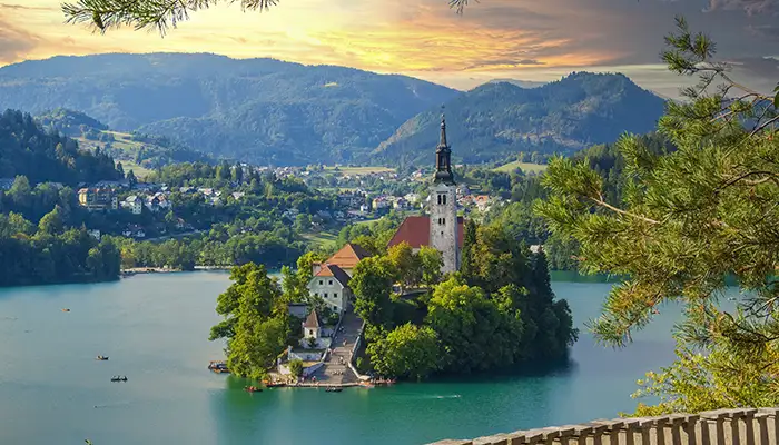 A castle in a lake in Slovenia