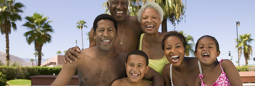 Extended family at a resort pool